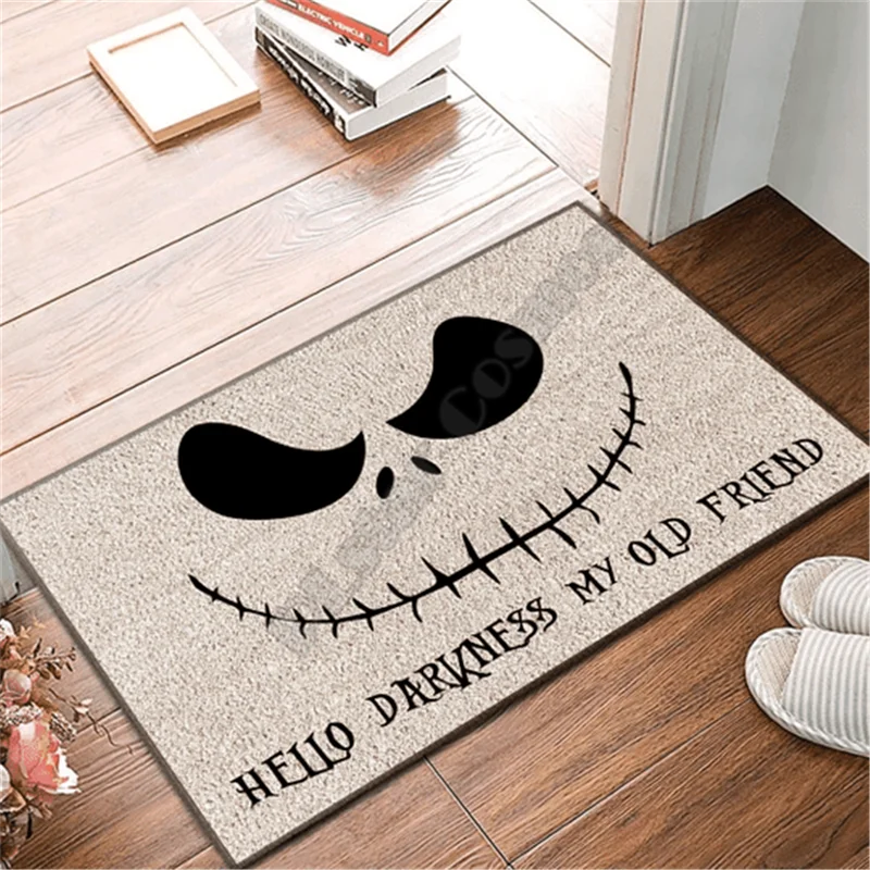 

Face Hello Darkness My Old Friend Doormat 3D Printed Indoor Outdoor Doormat Non-slip Halloween Doormat