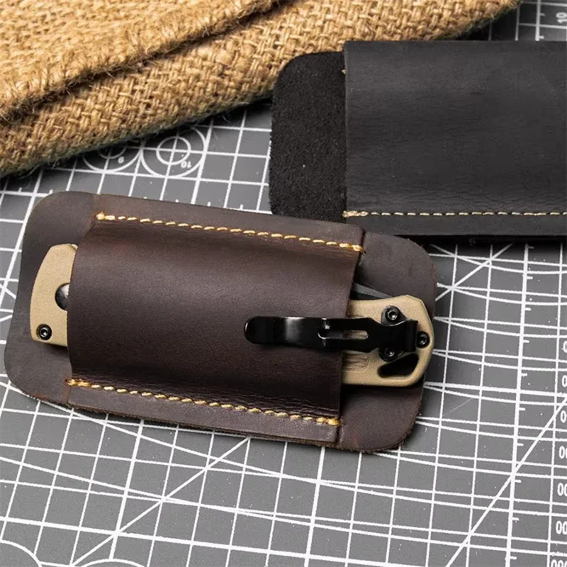 Outdoor Tactic Leather Knives Sheaths EDC Leather Sheath for Folding Knives Carrier Mini Flashlight Holster