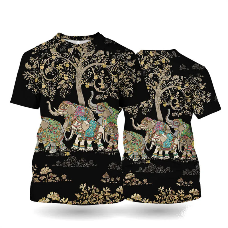 

Fashion Art Abstract Elephants Printed Men's T Shirts Summer Short-Sleeved Round Neck Tops Leisure Street Oversized Outdoor Tees