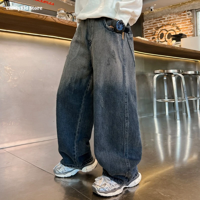 Boys Hip Hop Gradient Jeans Spring Autumn Kids Girls Fashion Loose Casual Denim Pants Children Elastic Waist Pockets Trousers 6