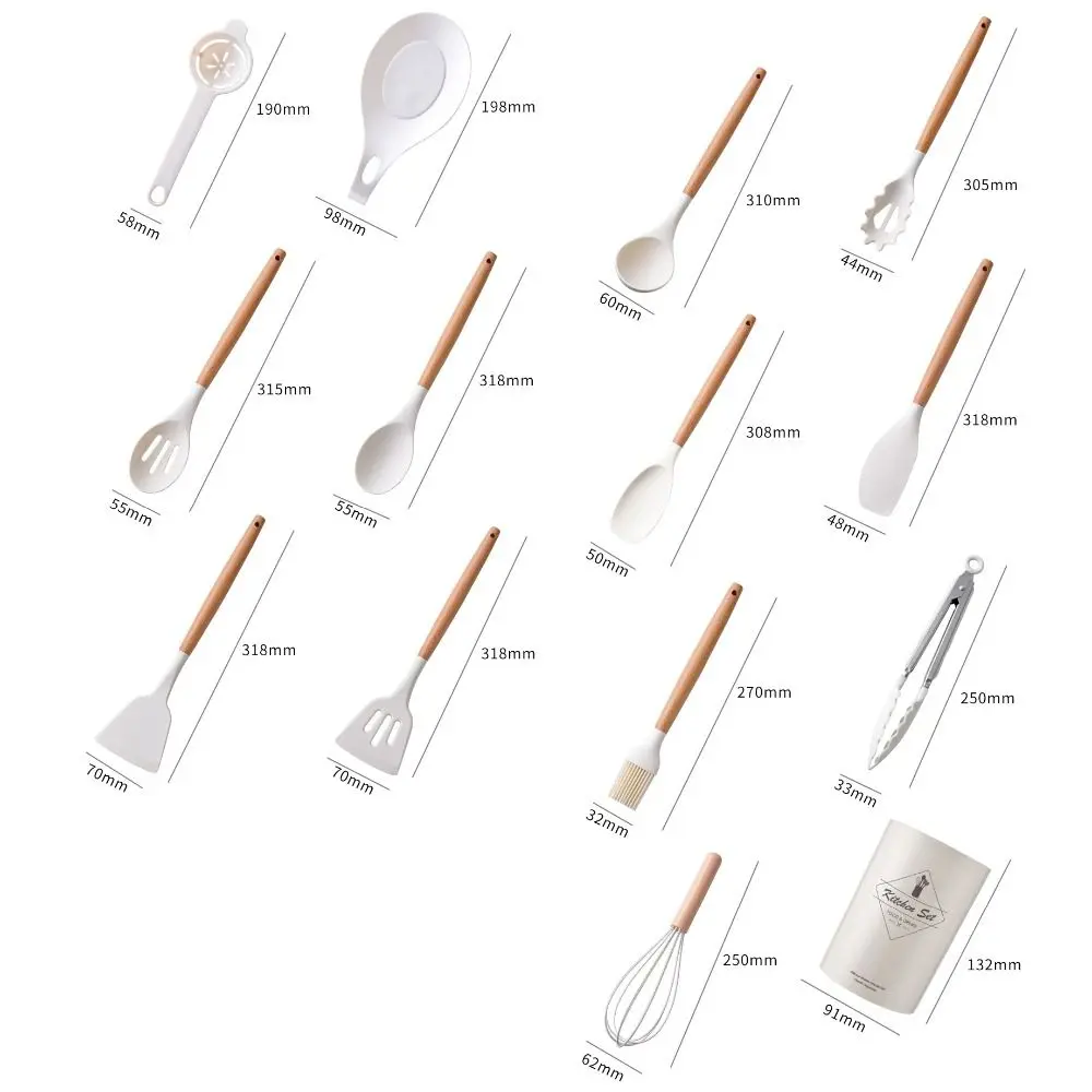 12/14Pcs/Set Heat-Resistant Kitchen Utensils Set Multi-functional Save Space Non-Stick Cookware Set Wooden Handle