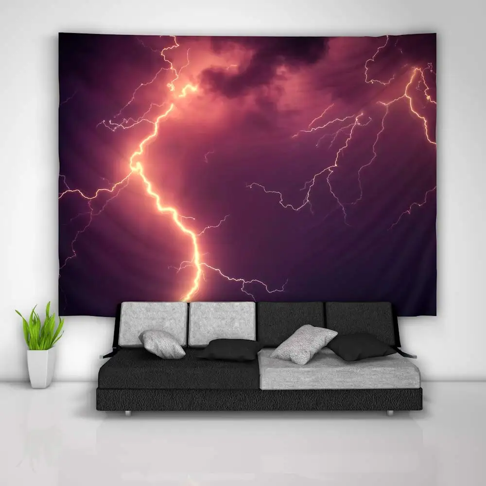 Summer Lightning Storm Weather On Rocks In The Natural Ocean Home Living Room Decoration Tapestry
