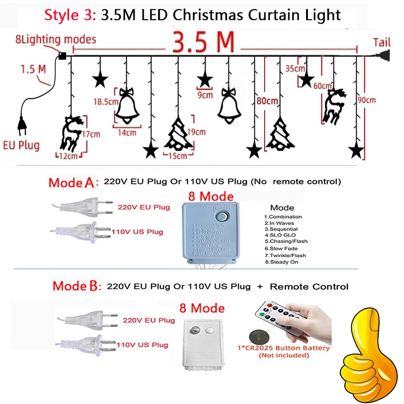 Star Moon LED Curtain Garland String Light,