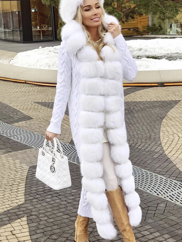 Women Real Fox Fur Cardigan Fox Fur Sweater Natural Fur Sweater
