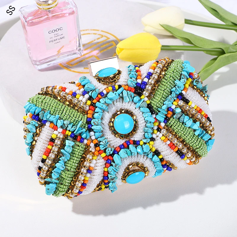 Free Shipping New Fashion Clutch Evening Bag Female Hand Embroidery Beads Handbag Women 2023