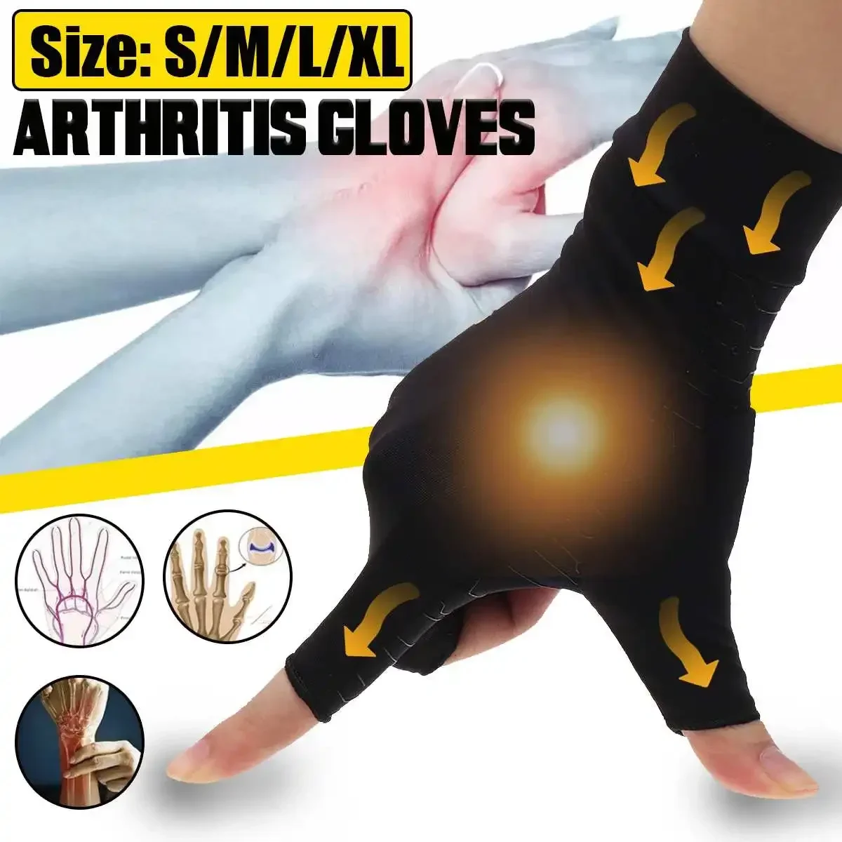 

Compression Gloves Hand Copper Arthritis Gloves Joint Pain Relief Full Finger Anti-slip Therapy Gloves For Womens Mens