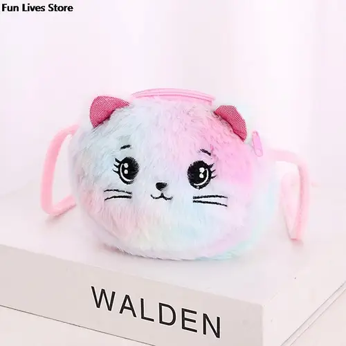 어린이용 레인보우 컬러 고양이 어깨 지갑, 미니 러블리 포켓, 크리스마스 선물 봉제 인형 핸드백, 부드러운 가방 5