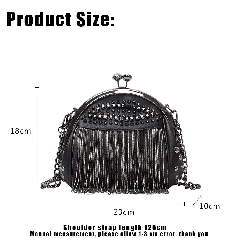 Fashion Leather Handbags Chain Shoulder Bags Woman Pack Rivet Tassel Diagonal Bag For Women