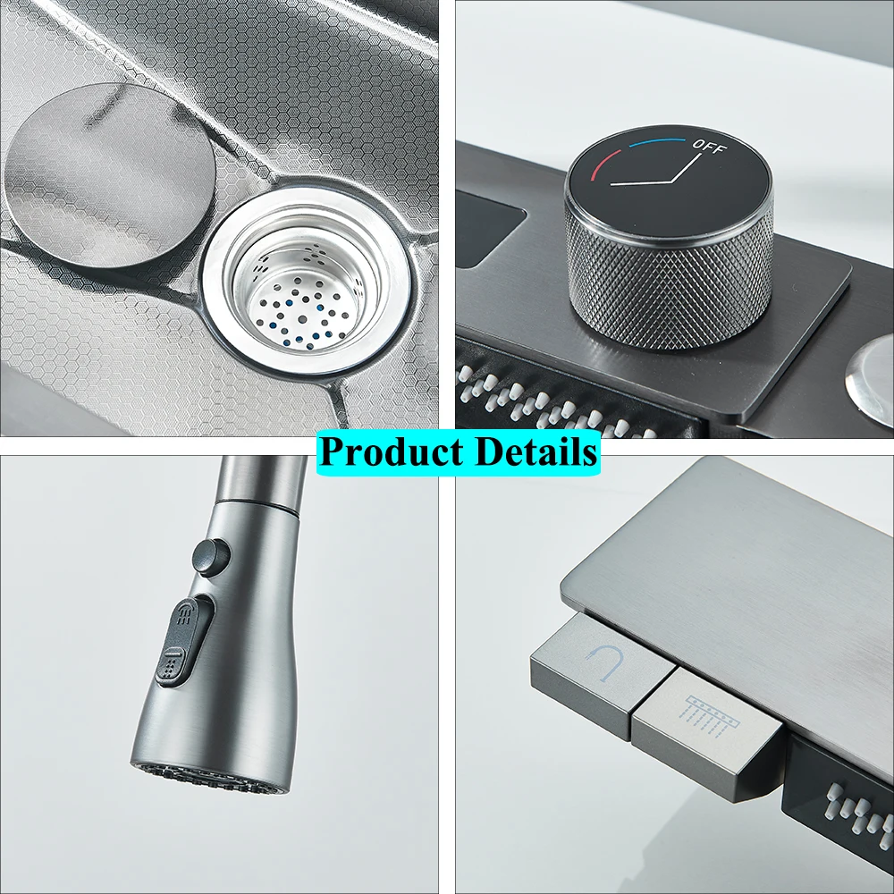 Multifunction Kitchen Sink Stainless Steel with Faucet Digital Display Large Single Bowl Cup Washer With Hot and Cold Water Tap