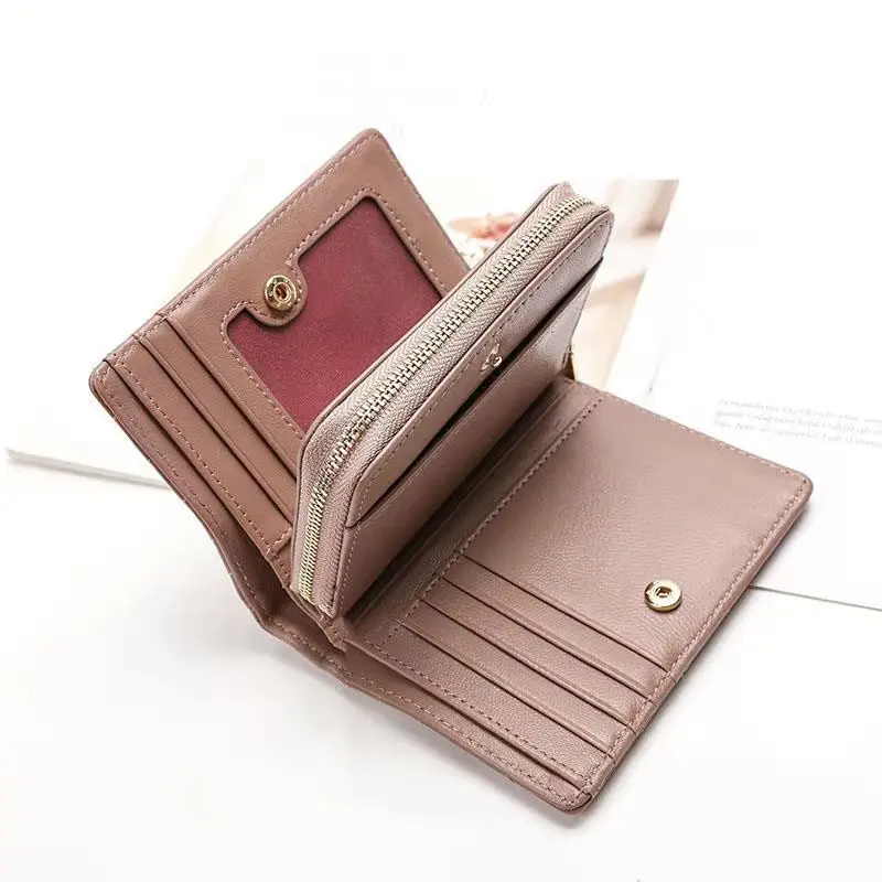 Luxury Multifunction Women Sheepskin Genuine Leather Wallet Fashion Stripe Card Holder Zipper Female High Quality Coin Purse