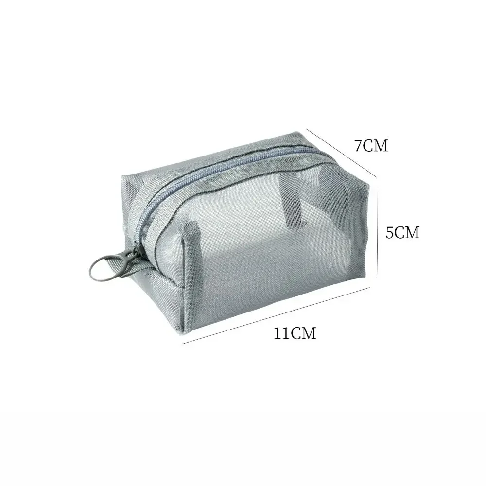 Mini Clear Nylon Mesh Cosmetic Bags Cute Women Small Lipstick Makeup Bags Pouch Data Line Key Earphone Organizer Case