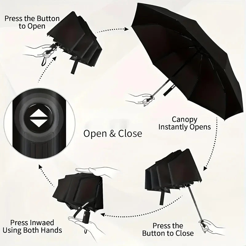 Bone Black Glue Fully Automatic Umbrella With Thick And Durable Keel Three Fold Umbrella UV Resistant Folding 12