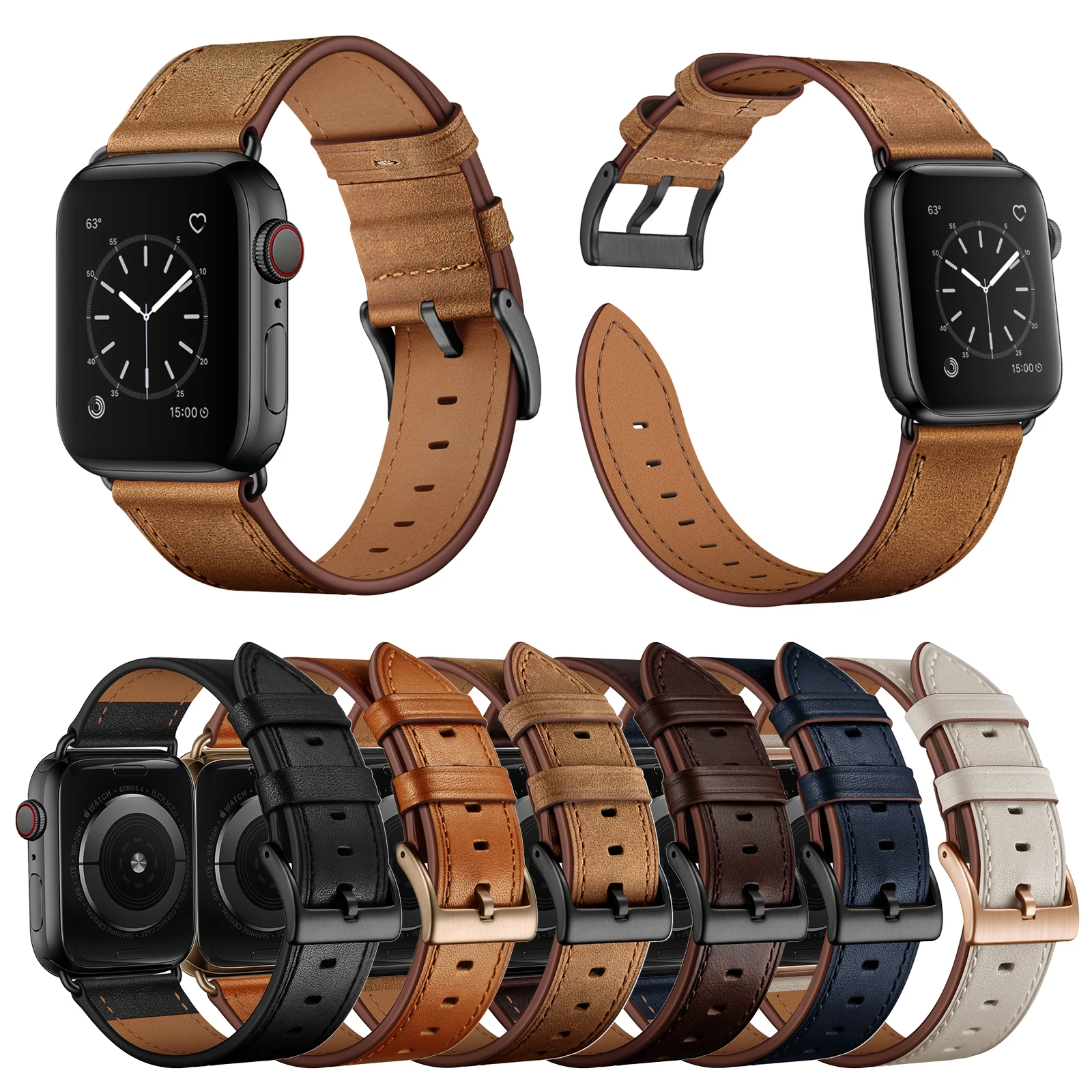 

Leather Strap For Apple Watch Ultra 49mm 8 7 45mm 41mm Premium Classic Wristband Belt For iWatch 6 5 4 3 SE 44mm 42mm 40mm Band