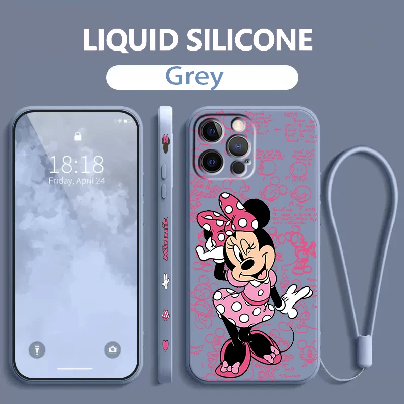Funda de Minnie Mouse Disney para Apple iPhone, 15, 14, 13, 12, 11, XS, XR, X, 8, 7, SE Pro, Ultra Max Plus, Mini Liquid, cuerda izquierda