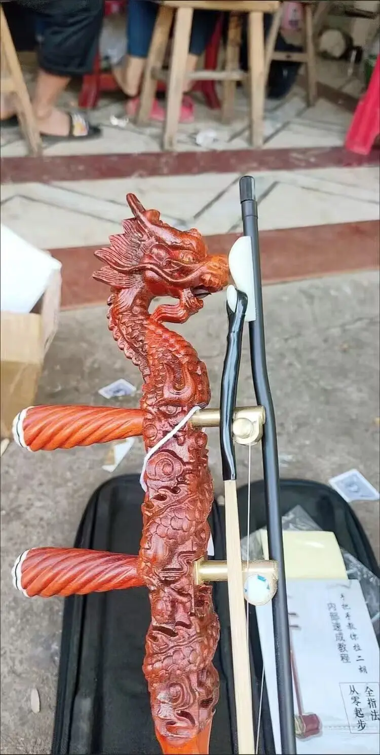 Electronic Erhu Snake Skin Dragon Head Handmade 2 Strings Chinese Traditional Folk Musical Instrument for Beginners