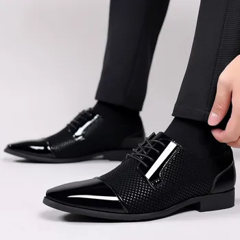 Men's Dress Shoes Classic Lace-up Formal Oxfords Modern Tuxedo Business Casual Scale Pattern Comfort Formal Shoes for Men 2