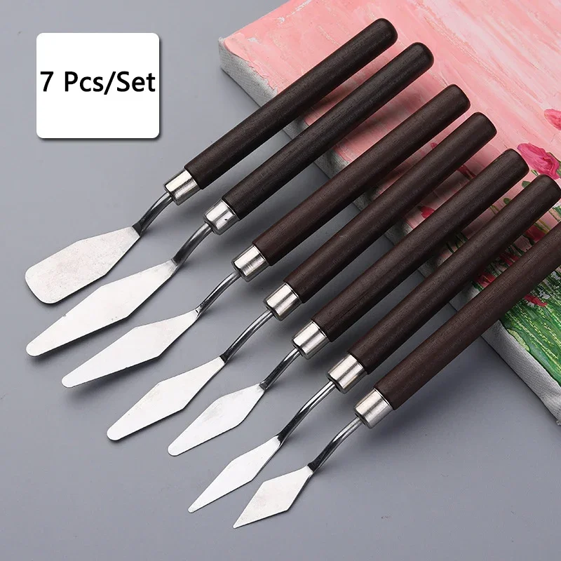 7Pcs  1-3Sets stainless Steel Oil Painting Knife Artist Spatula Art Tools stationery Cake baking supplies painting drawing cute - 6