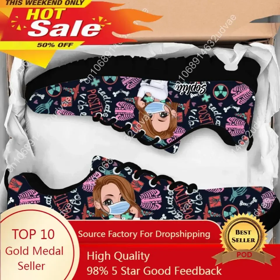 Women's Radiographer Sneakers Wear-Resistant Casual Shoes Medical Print Nurse Shoes Lightweight Lace up Tennis Shoes