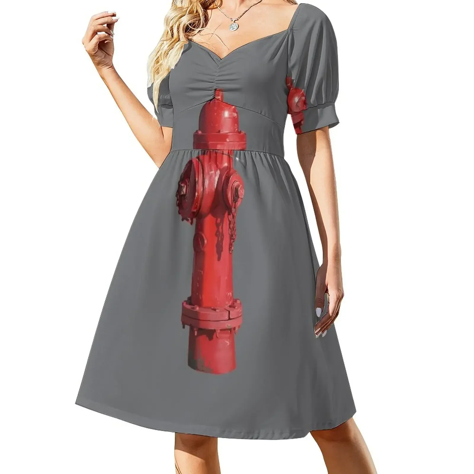 thumbnail image 1 of Vestido holgado de manga corta con estampado de hidrante para mujer, falda de verano, 1 of 8