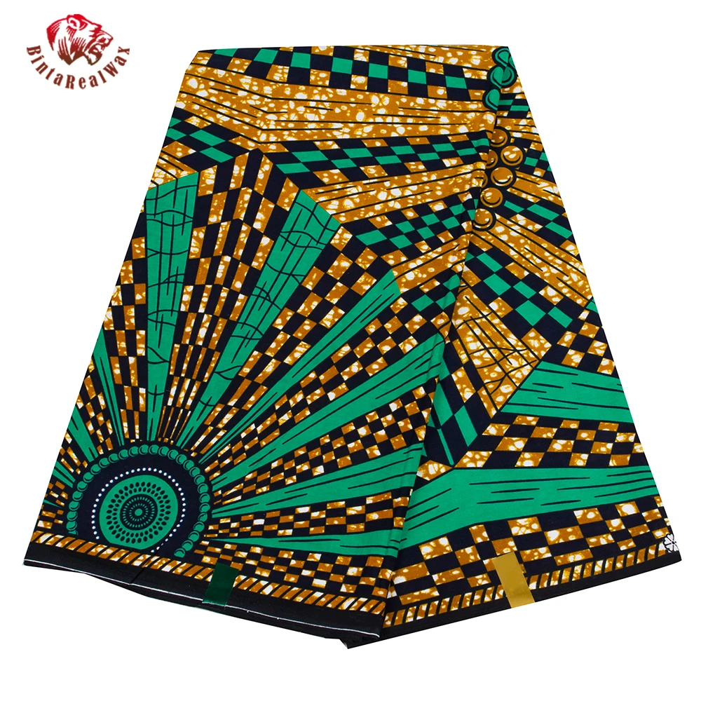 

BintaRealWax Most popular African Wax Real Fabric 100% cotton Ghana Nigeria Style Green Ankara Prints wax Material 24fs1496