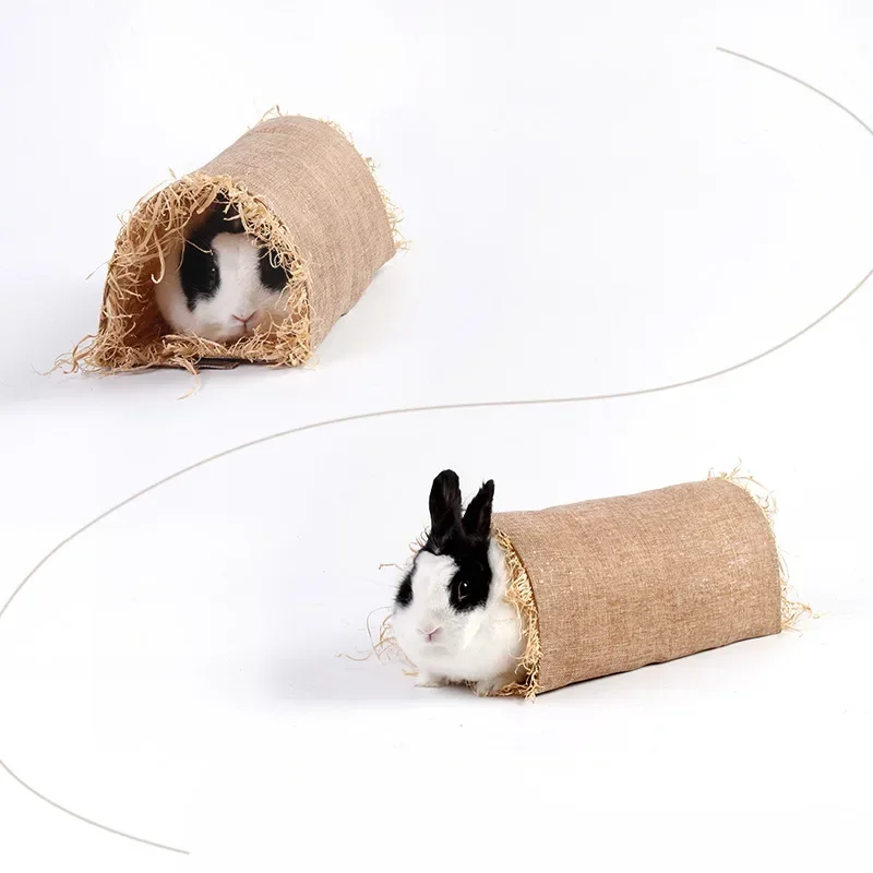 Rabbit Hideaway Tunnel House Hamster Accessories Toy for Rats Ferret Squirrel Ferret Pet Tunnel Straw Cage Mat Crafts