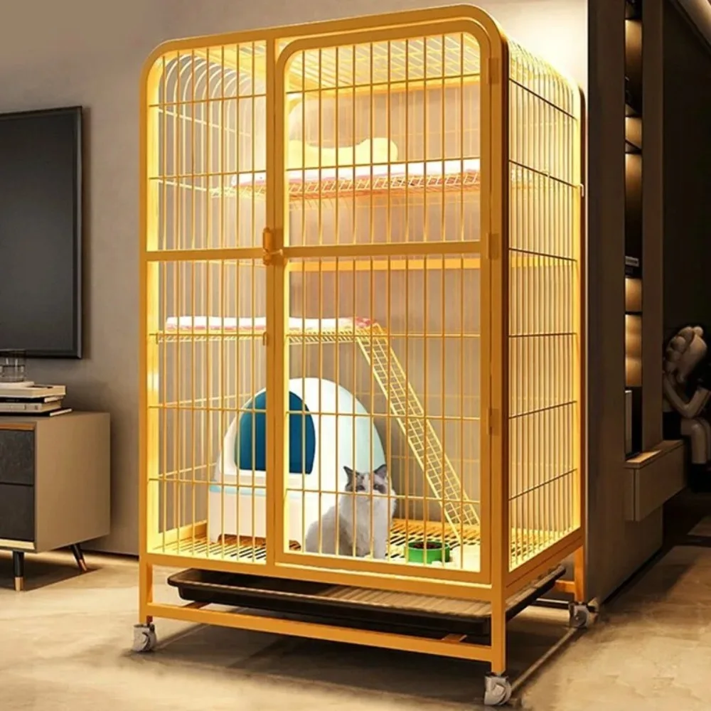 Stainless Steel Creative Pet Villa Duplex Luxury Cat House Toilet Large Space Free Activity Cat Dog Houses Pets Supplies