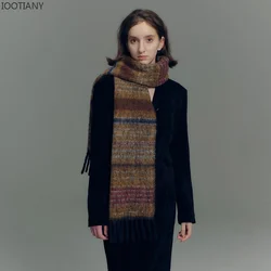 IOOTIANY New Autumn And Winter Warm Scarf Wool Blended Saturn Striped Scarve Women's Casual Fringed Plaid Shawl