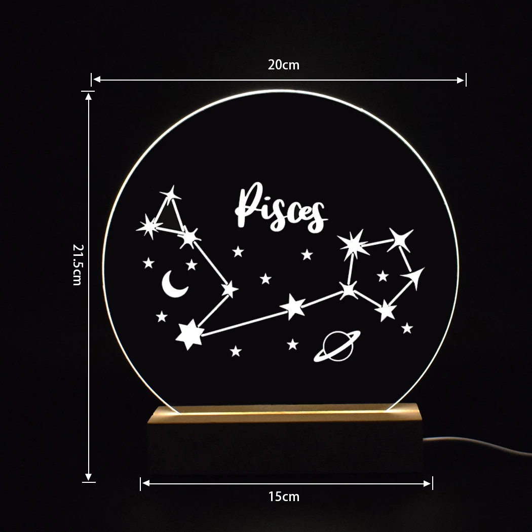 12 Constellation Star Track Customized Wood Base Lamp 3D Free Lettering Custom Led Jewelry Personalizado Birthday Party Gift