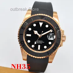 Corgeut Fashion Japan 24 Jewels NH35 40mm Yacht Watch Rose Gold Automatic Men Watch Miyota YM Brushed Ceremic Bezel Rubber Band