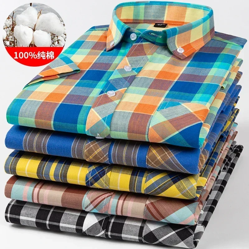 100% Cotton Plaid Young Men Summer Short Sleeve Casual Shirts Plus Size S-8XL Fashion Super Large casual short sleeved shirt,short sleeved shirt