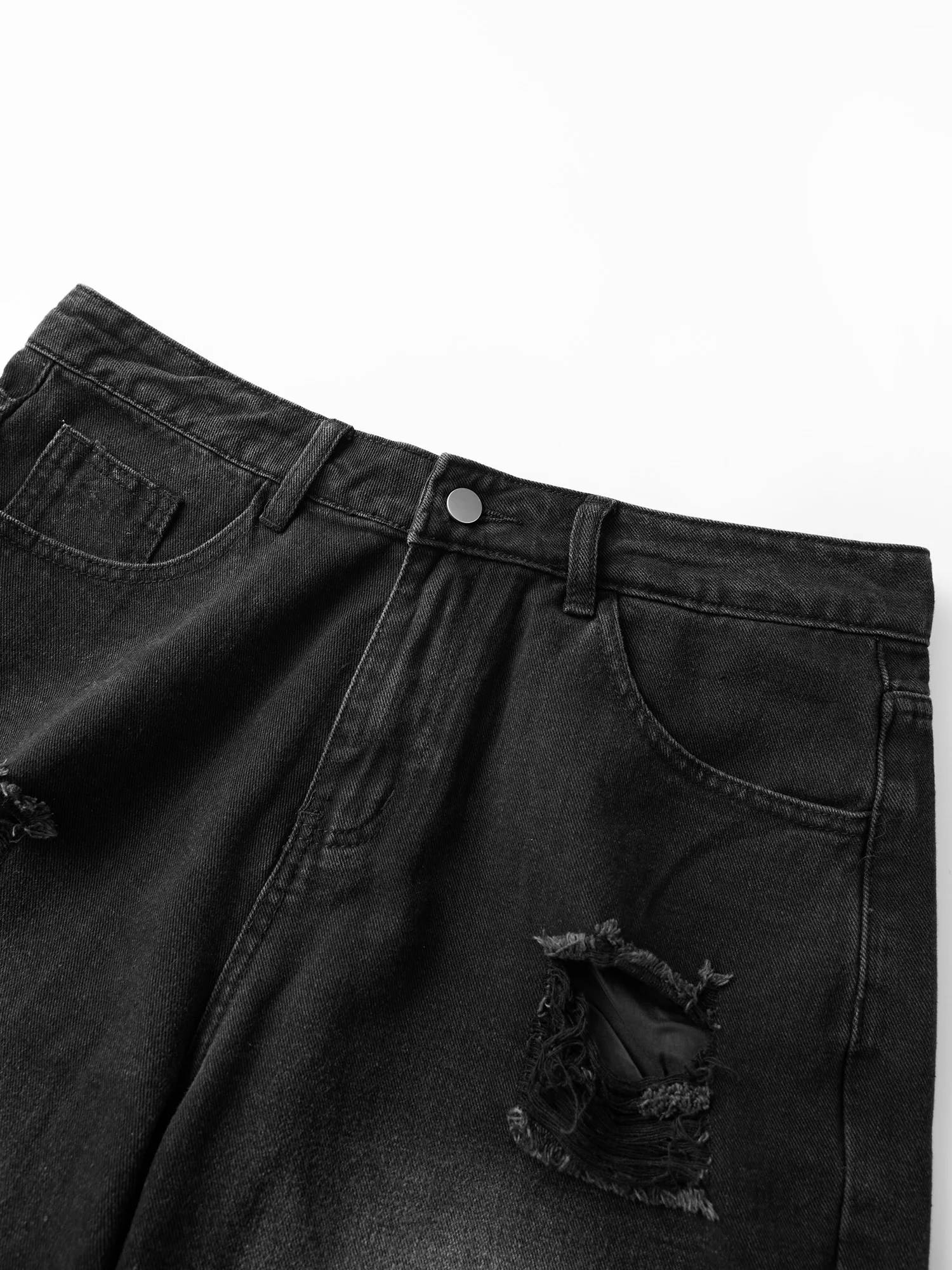 Women Denim Bermuda Shorts Distressed Ripped Wide Leg Knee Length