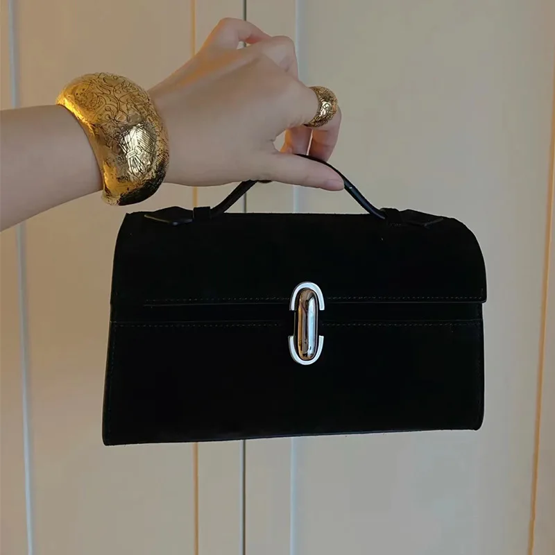

high-end light luxury women's suede frosted flip small square bag