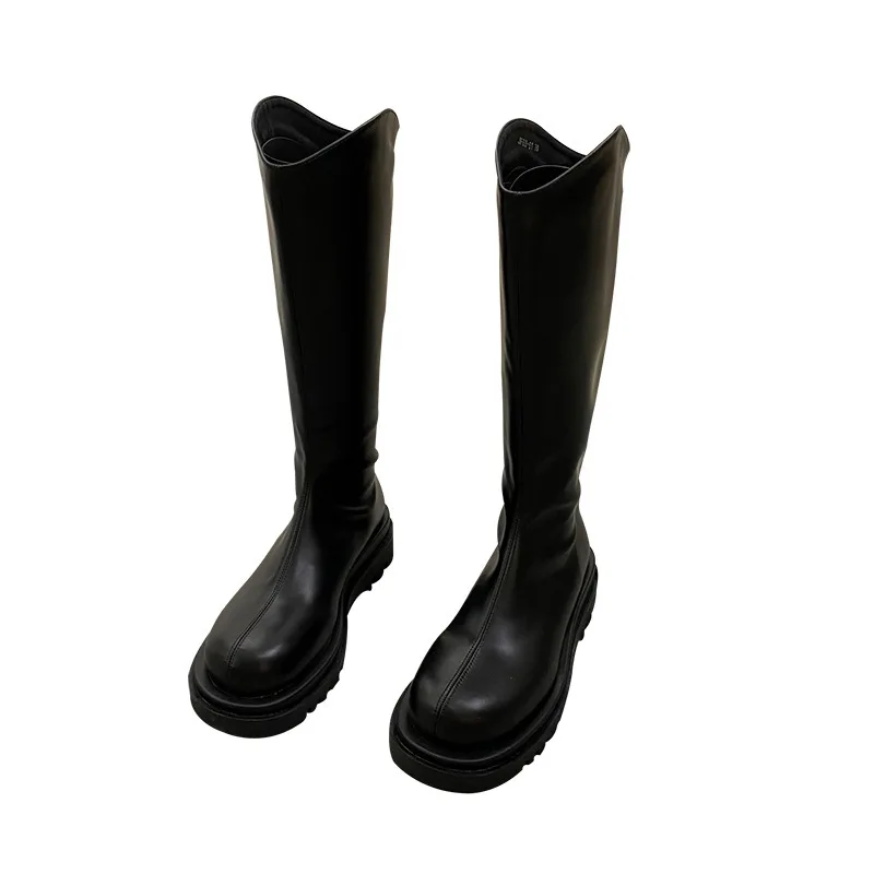 White Thick-soled But Knee Long Boots Women's Shoes 2021 New Autumn and Winter Plus Velvet High-tube Thick-legged Knight Boots