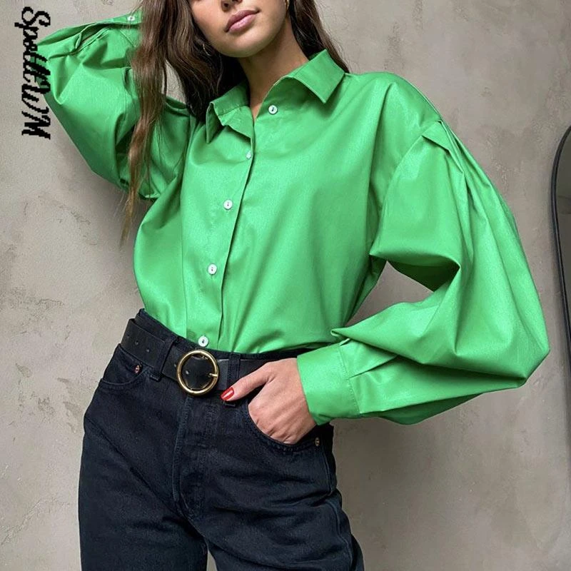 Camisa de verde para mujer, blusas elegantes y bonitas, Tops de manga Lisa para mujer, Top básico informal para primavera y verano 2022| |