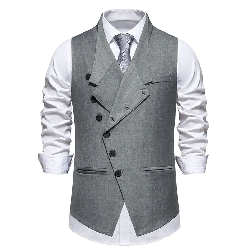 Men's Suit Vest Season Fashion Wedding Oblique Lapel Single-breasted Vest Business Dress Vest Waistcoat for Men