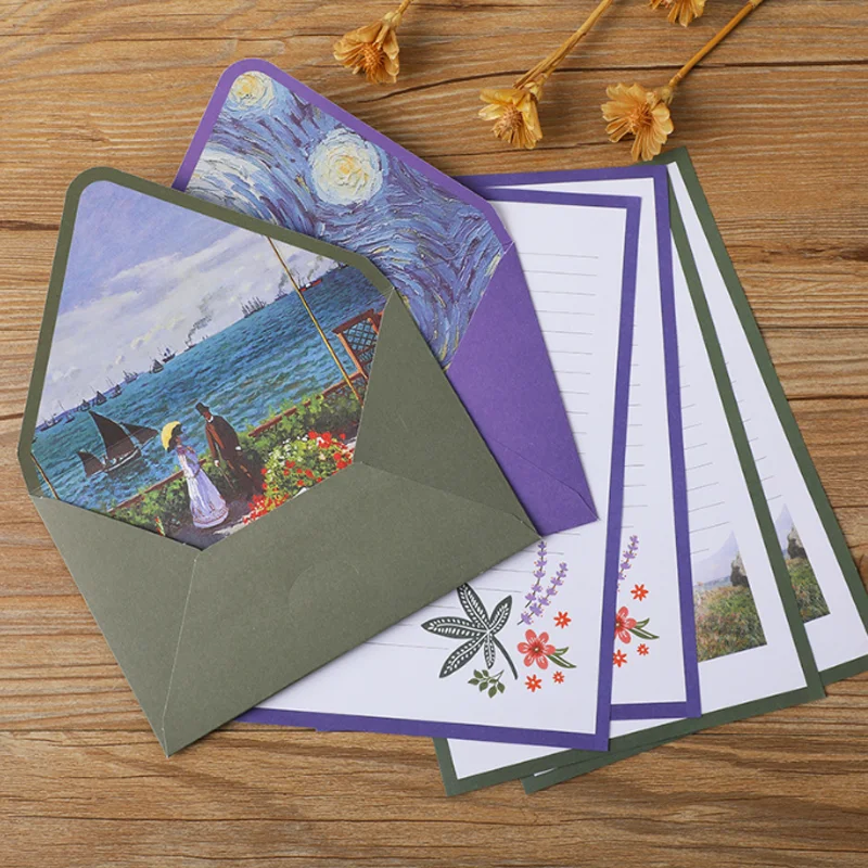 Letter Paper Set Van Gogh Monet 6 Envelope 10 Letters A5 Oil Painting Vintage Western Envelope writing paper set