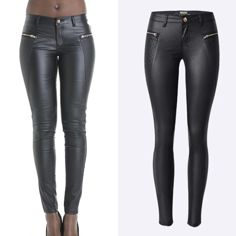 

Black Fake Leather Trousers Women 2023 Spring Sexy Low Waist Stretch Skinny Pants with Zipper Pocket Woman Casual Pencil Pants