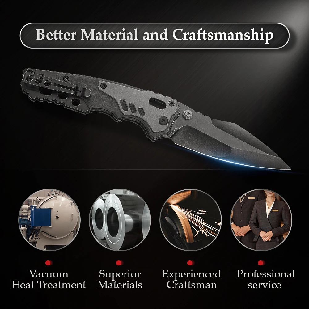 TRIVISA Axis Folding Pocket Knife for Men, Good Outdoor Knife with Clip，14C28N Steel Blade,Ti & Carbon Fiber Handle，Brass Gasket 3