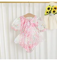 2024 Summer Baby Girls Princess Swimsuit 1-7Years Children One-piece Swimsuit Kids Fashion Rainbow Mermaid Swimwear With Hat 2
