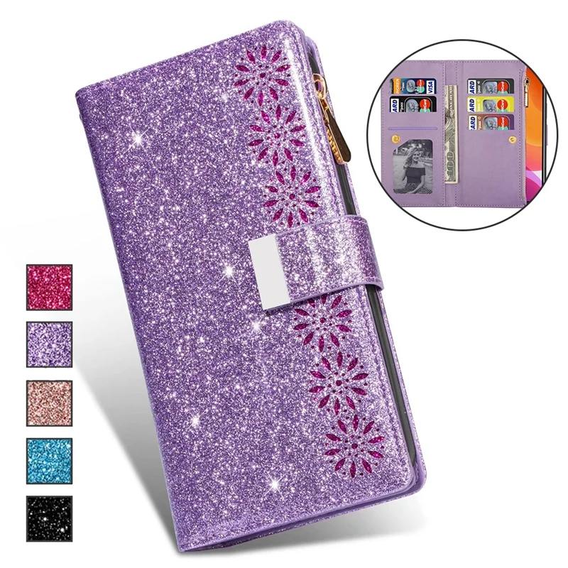

Luxury Glitter Powder Wallet Case for Samsung Galaxy Z Fold 3 Magnetic Laser Flip Cover with 9 Card Slots for Galaxy Z Fold 4