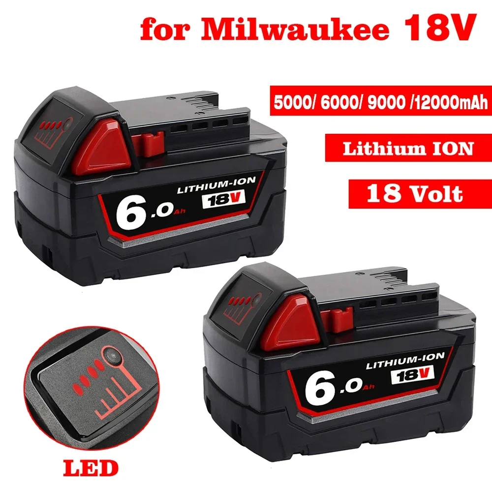 

18V 9.0Ah Replacement for Milwaukee M18 XC Lithium Battery 48-11-1860 48-11-1850 48-11-1840 48-11-1820 Rechargeable Batteries