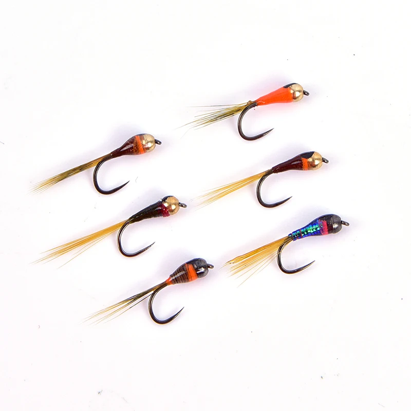 

6PCS/SET Tungsten Perdigon Nymph Small Beadheads Fly Rainbow Brown Trout Grayling Brook Trout Fishing Quick Sink Fly