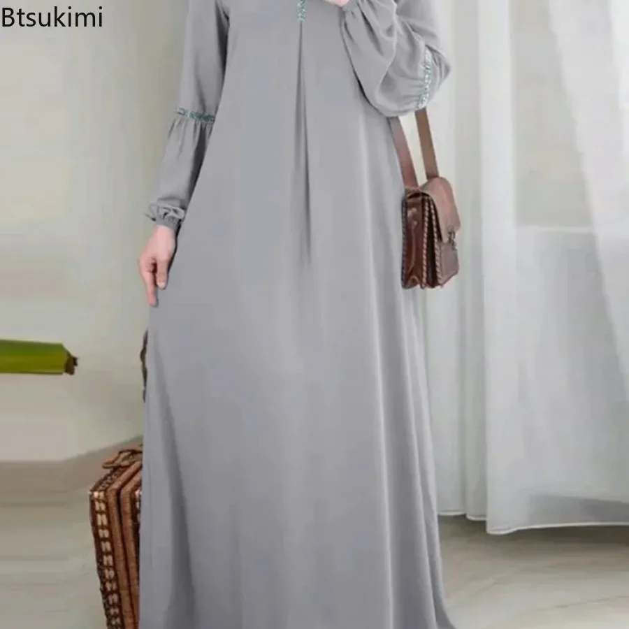 New2024 Women's Fashion Muslim Abaya Hijab Dress Women Casual Sequin Sundress Solid Party Holiday Dresses Islamic Clothing Woman