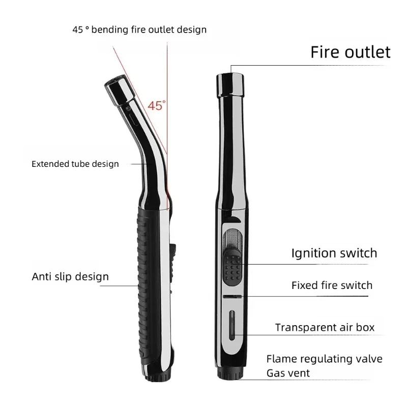 Metal Elbow Windproof Strong Jet Flame Torch Gas Lighter Visible Gas Window Lock Fire Switch Outdoor BBQ Kitchen Cigar Lighters