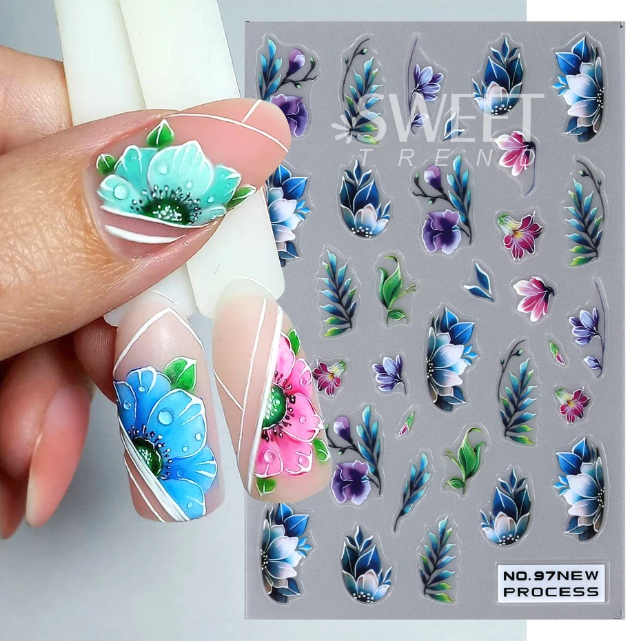 Shimmerz 5D-Nagelstickers (4 Blätter) - Mit Blumen, Bienen, Marienkäfern & Schmetterlingen