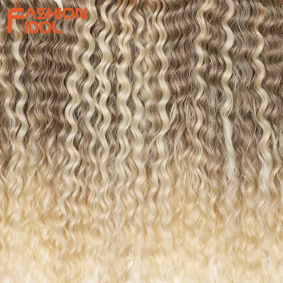 FASHION IDOL 24 Inch 300g Ariel Hair Synthetic Crochet Curly Hair Water Wave Braid Hair Ombre Blonde Braiding Hair Extensions 5