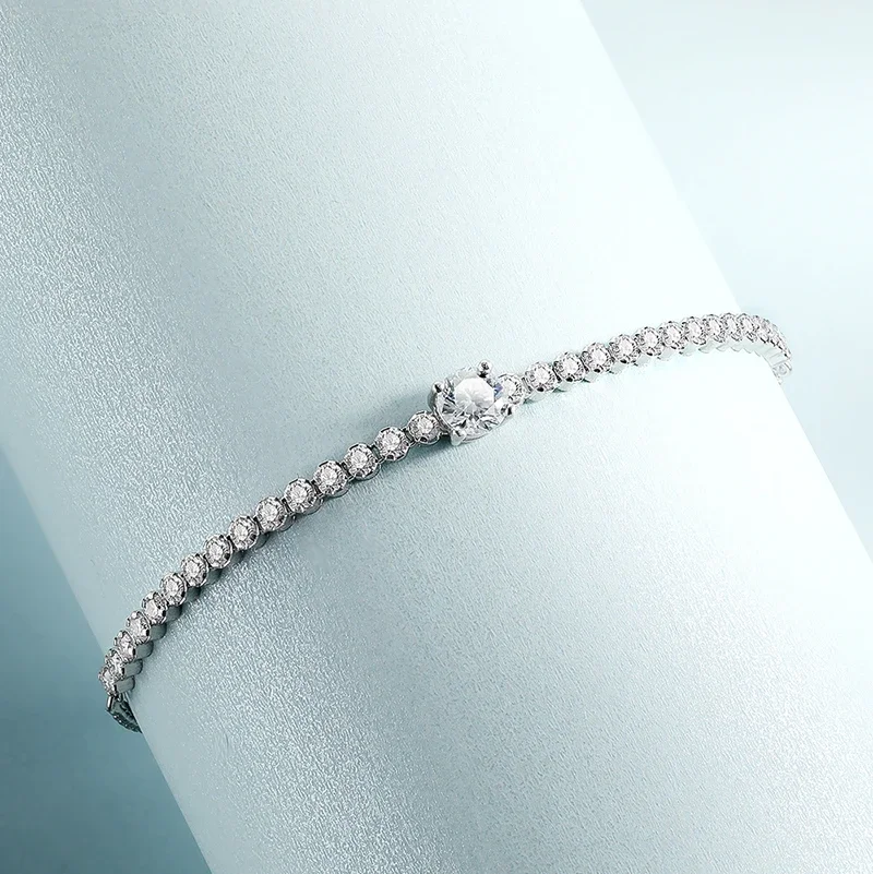 EWYA 100% Real Round Cut Full Moissanite Tennis Bracelet