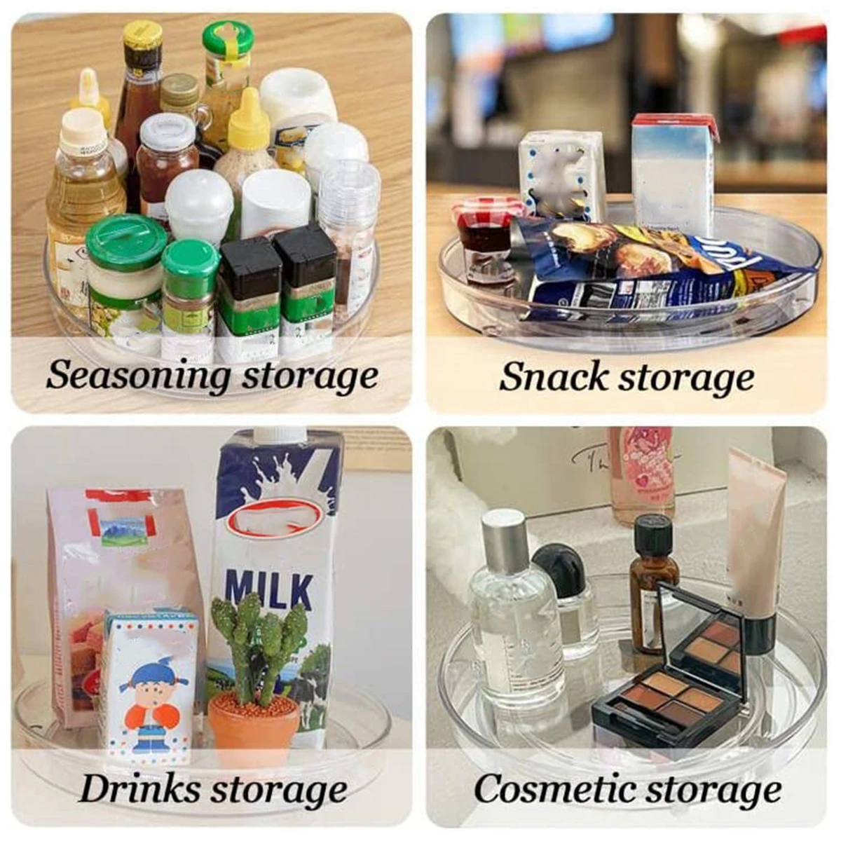 1-10Pcs Clear Turntable Storage Tray Multifunctional Spice Rack Cosmetic Storage Tray Cabinet Refrigerator Kitchen Rack