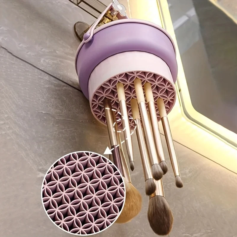 Silicone Makeup Brush Cleaner Mat with Drying Holder