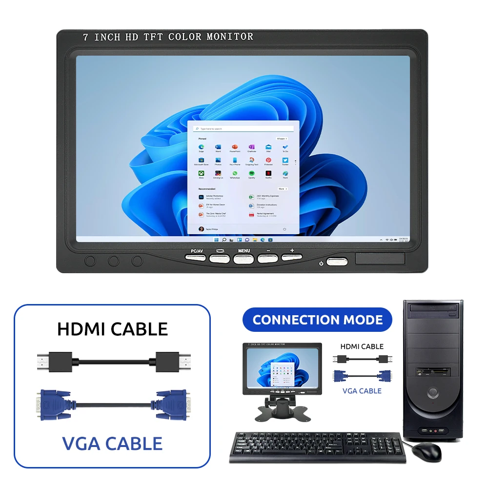 Car Display Monitor Display 7 Inch Car HDMI Monitor for TV Computer